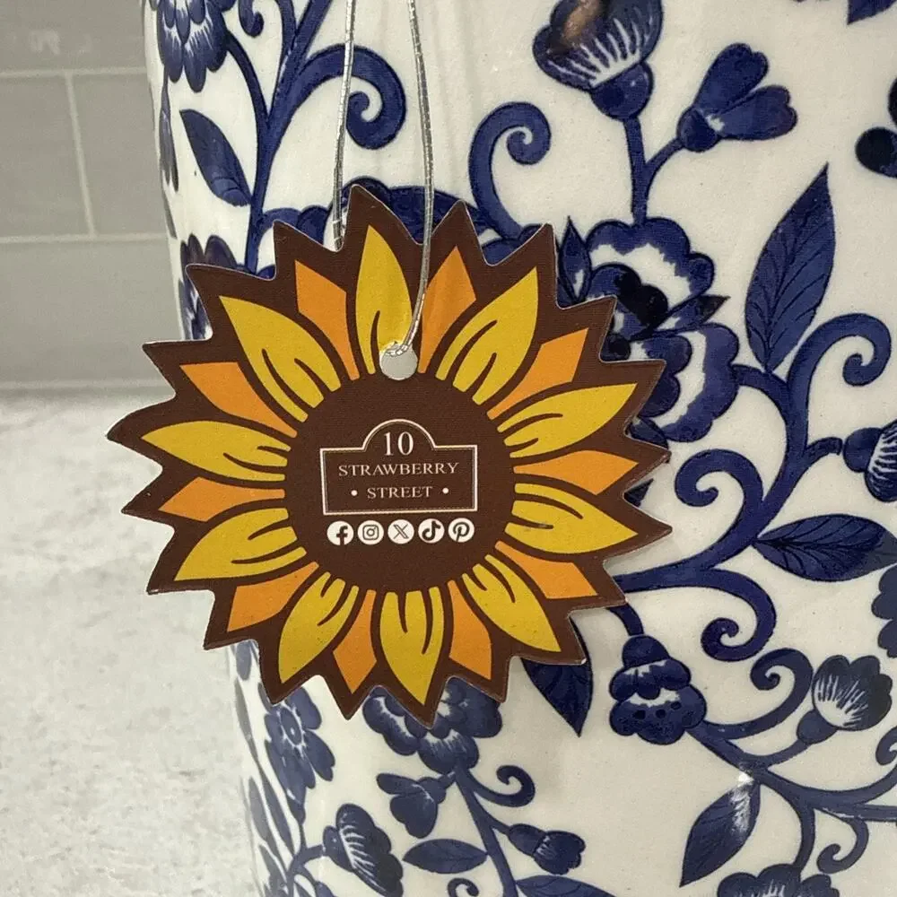 BLUE & WHITE 10 Strawberry St Utensil Holder Crock Canister Vase Chinoiserie NEW